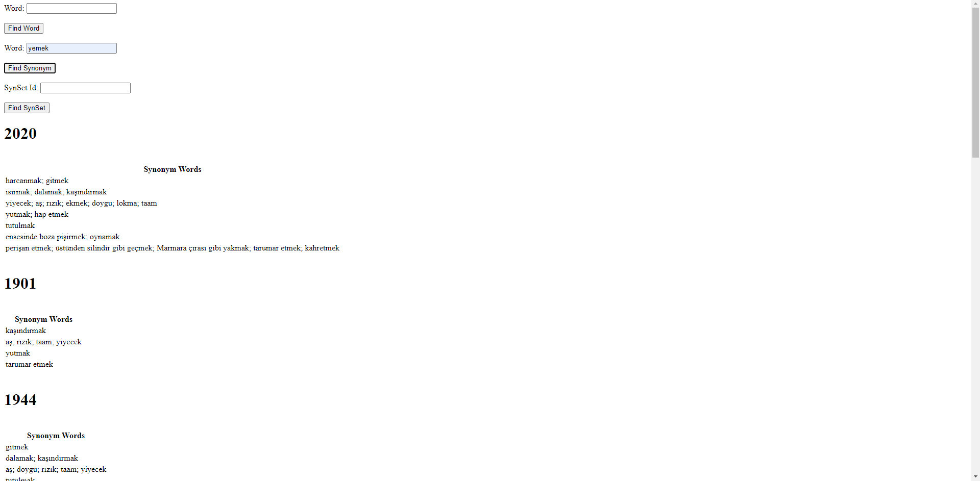 Turkish Wordnet Yemek Before