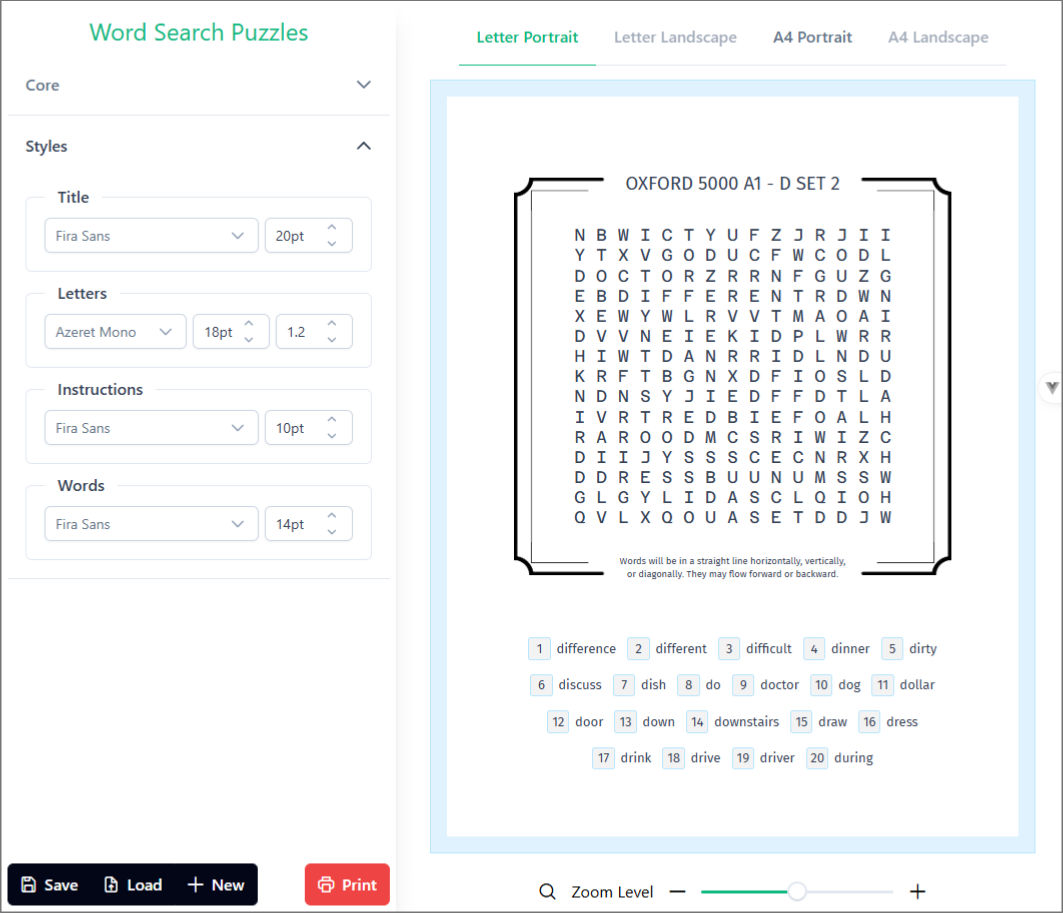 Word Search Puzzle - The Styles Interface